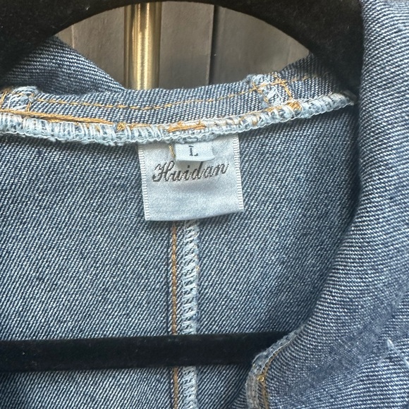 Huidan Jeans jean jacket size large NWT dark denim with distressed accents - Picture 11 of 12
